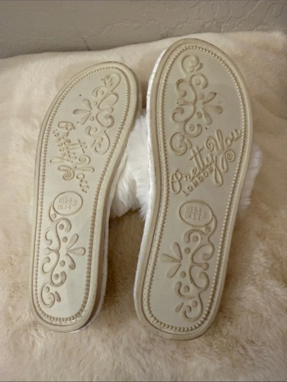 White Faux Fur Bow Kids Slippers with Crystal Accent